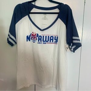NWT. Disney Epcot World Showcase Norway Minnie V Neck Shirt. Size: 2X.